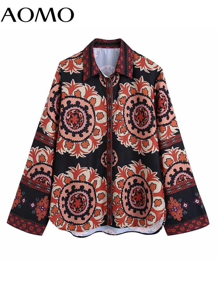

AOMO Women 2022 Totem Vintage Loose Shirts Vintage Long Wide Sleeves Side Vents Female Blouses BE140A