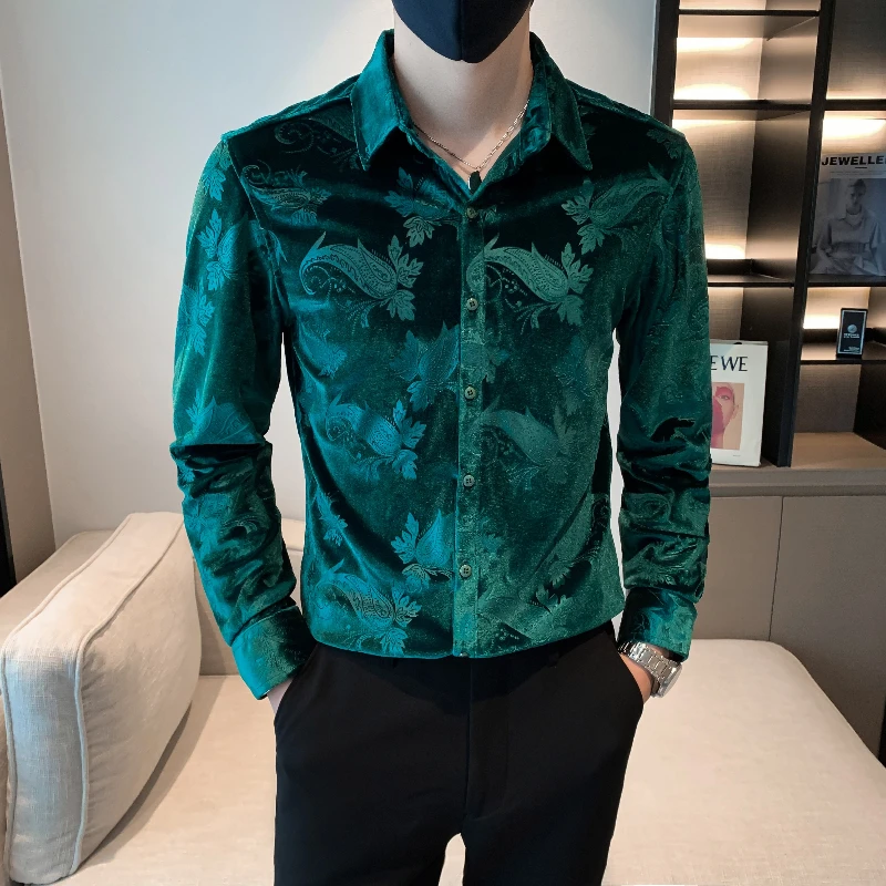 

Luxury Velvet Shirts for Men's 2021 Autumn Winter Keep Warm Casual Slim Shirt Streetwear Business Dress Blouse Camisa Masculina