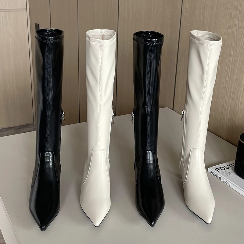 

Fashion Women Knee High Boots 2022 New Autumn Winter Zippers Female Low Heel Shoes Pointed Toe Modern Ladies Long Boots