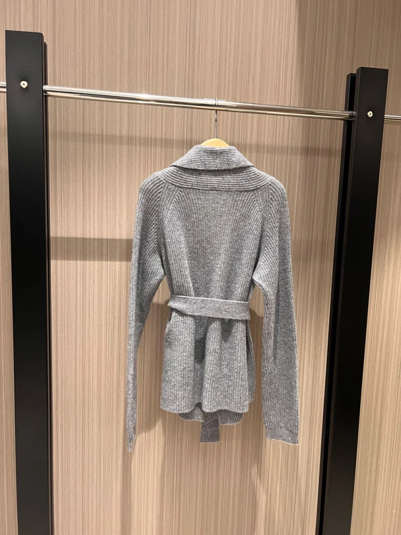 2024 осенне-зимний новый женский свитер пояс кардиган воротник вязаный куртка