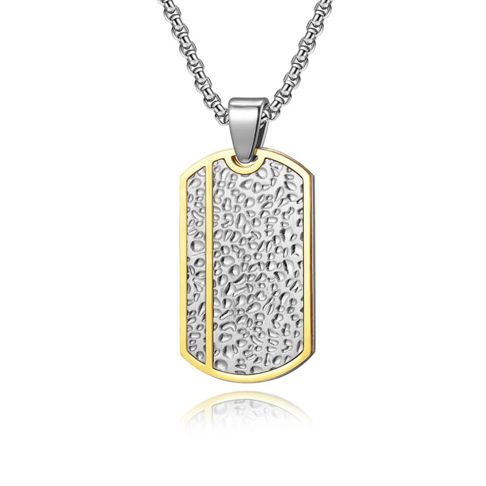 

Stainless Steel Gold Military Pendant Rock Texture Punk Rock Men Fashion Necklace Jewelry Gift For Him