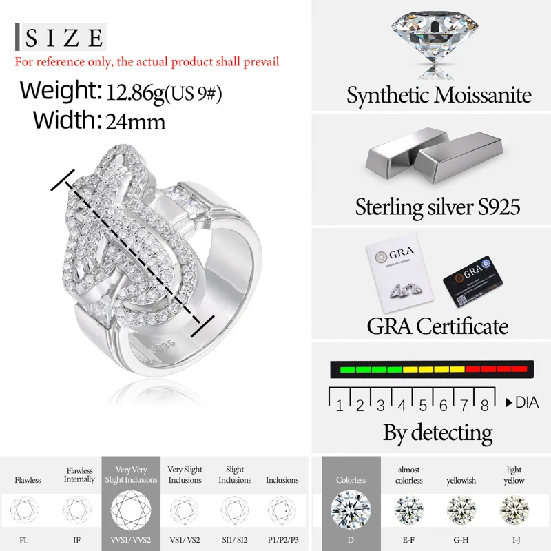 Кольцо с инициалами TUHE Iced Out Moissanite, серебро 925 пробы, персонализированное, с бриллиантами, для мужчин, в стиле хип-хоп, подарок (art.: 3920d99b4e85a) - 3920d99b4e85a