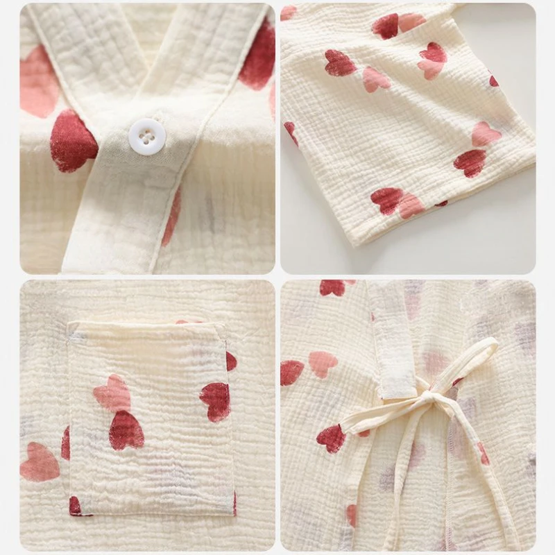 Pajamas For Women's Summer Pure Cotton Kimono Nightgowns Thin Bathrobe Sweet Style Home Service Comfortable and Casual Sleepwear