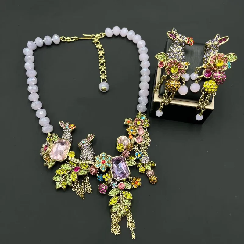 

Timeless Wonder Beaded Zircon Rabbit Necklace for Women Designer Jewelry Goth Runway Rare Punk Top Stunning Gift Lovely Set 5626