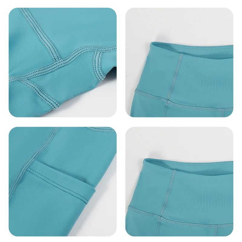 SEVENPALMS Spandex Solid Seamless Shorts with Pocket Women Soft Workout Tights Fitness Outfits Yoga Pants Gym Wear