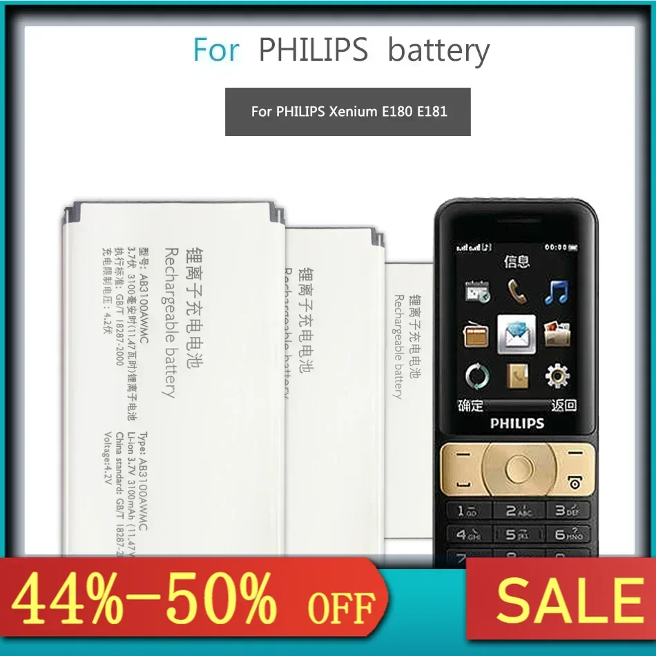 Аккумулятор для PHILIPS Xenium E180 E181 CTE180BK замена мобильного телефона 3100 мАч AB3100AWMT AB3100AWMC