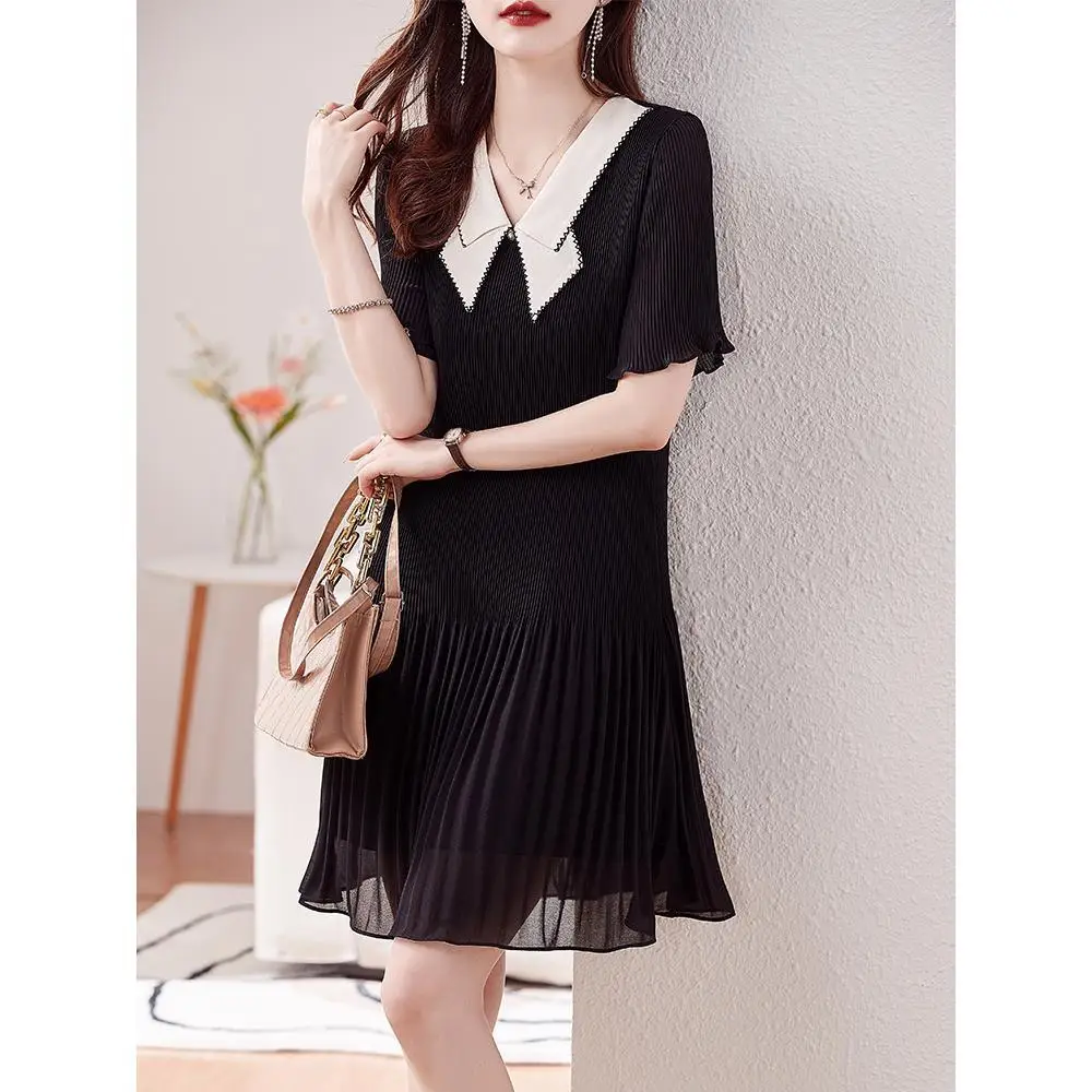 

Женское мини-платье на пуговицах, элегантное Привлекательное платье с коротким рукавом, воротником «Питер Пэн» и оборками, уличная одежда, A23, 2023