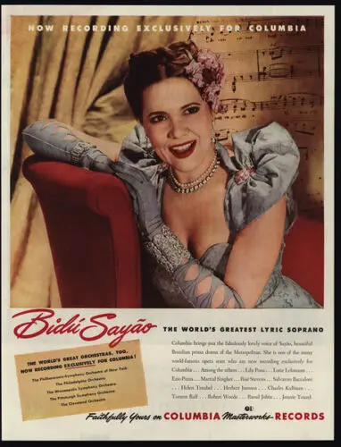 Коллекция 1946 года BIDU SAYAO бразильский сопрано певец оперы колонна дискретирует