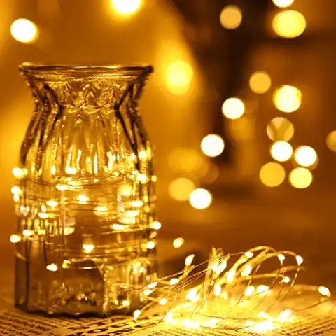 Светодиодная гирлянда из медного провода, праздничная уличная лампа на батарейках AA, уличная Рождественская елка, Свадебный декор