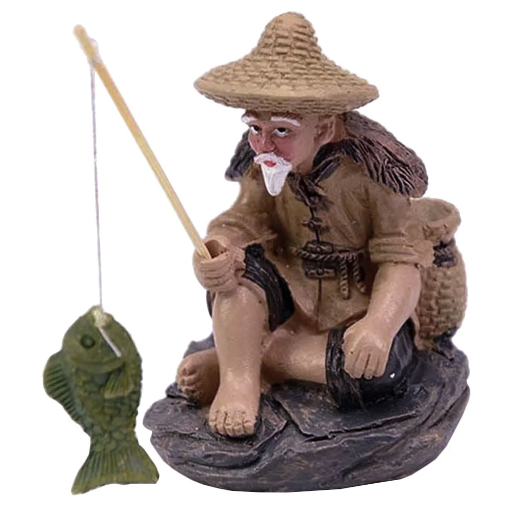 Fish Tank Decors Retro Vintage Statue Old Fisherman Miniature Home Accessories Resin Figurine Sculpture Modeling Chinese Elder