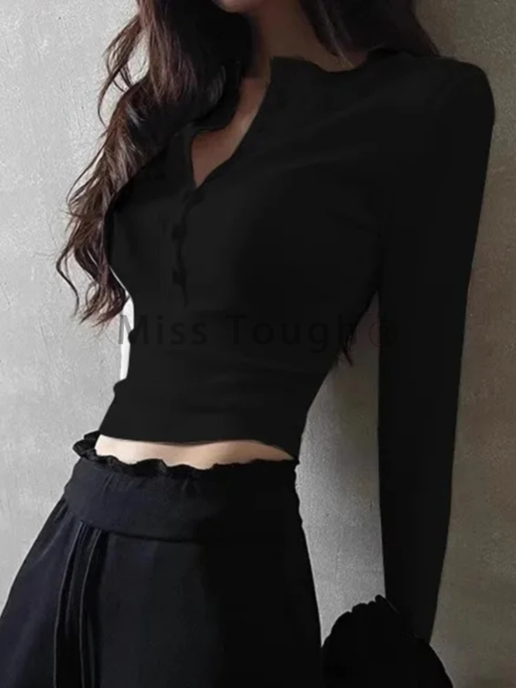 Женская футболка на пуговицах Y2k зимние шикарные облегающие Топы с длинным