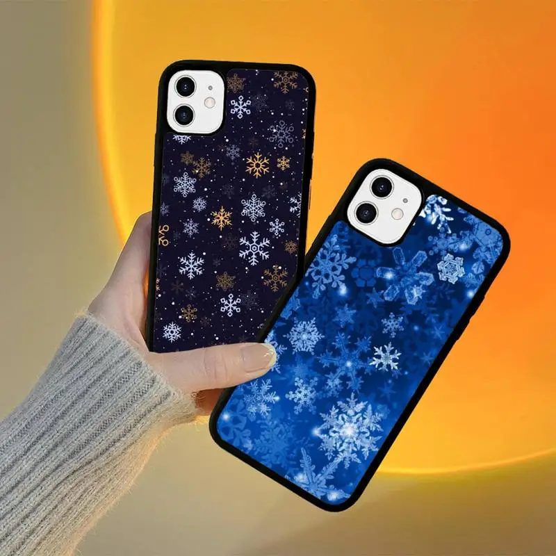 

YNDFCNB Winter Ice Snowflake Phone Case Silicone PC+TPU Case for iPhone 11 12 13 Pro Max 8 7 6 Plus X SE XR Hard Fundas