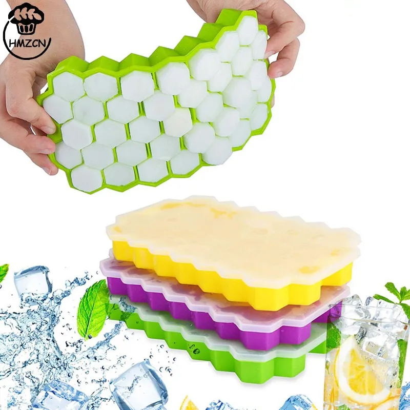 

37 Cavity Creative Honeycomb Ice Cube Maker Reusable Trays Silicone Ice Cube Mold BPA Free Ice Mould with Removable Lids