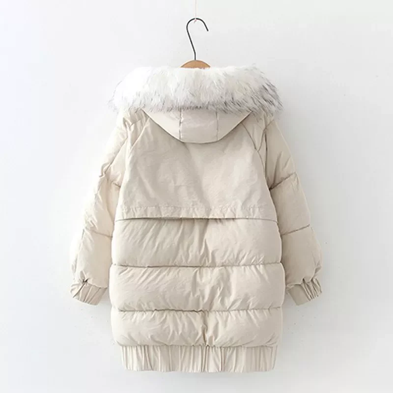 

Winter New Loose Mid-length Winter Jacket Large Fur Collar Pocket Thick Down Cotton Padded Parka female Coat