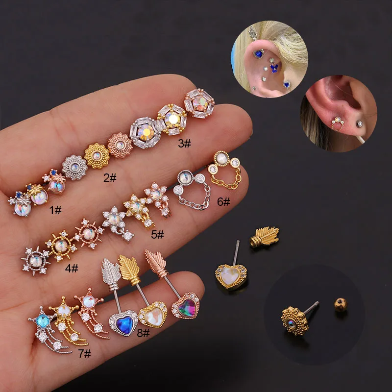 

New Arrivals 1Pc 20g Steel Cz Cartilage Stud Earring for Women Fashion Multicolor Crystal Helix Tragus Lobe Ear Piercing Jewelry