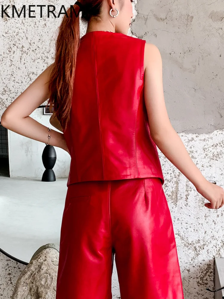 Жилет KMETRAM женский из натуральной овечьей кожи уличная одежда Короткие топы без