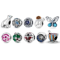 2022 new silver color round shape charms beads fit original pandora bracelet accessories diy jewelry for women plata of ley 925
