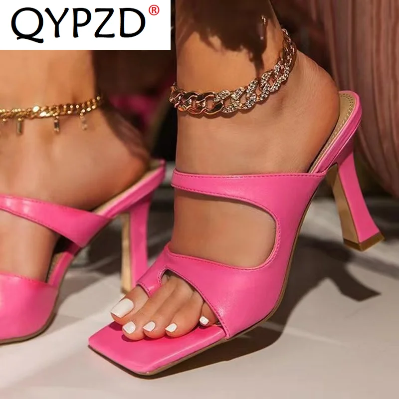 

Women Sandals Fashion High Heel Women Shoes Toe Loop Square Toe Flip-flops Summer Casual Women Slippers Plus Size Comfortable
