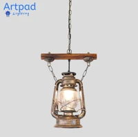 artpad chinese style rustic kerosene lamp ceiling hanging light for bar restaurant decoration pendant light with glass lampshade
