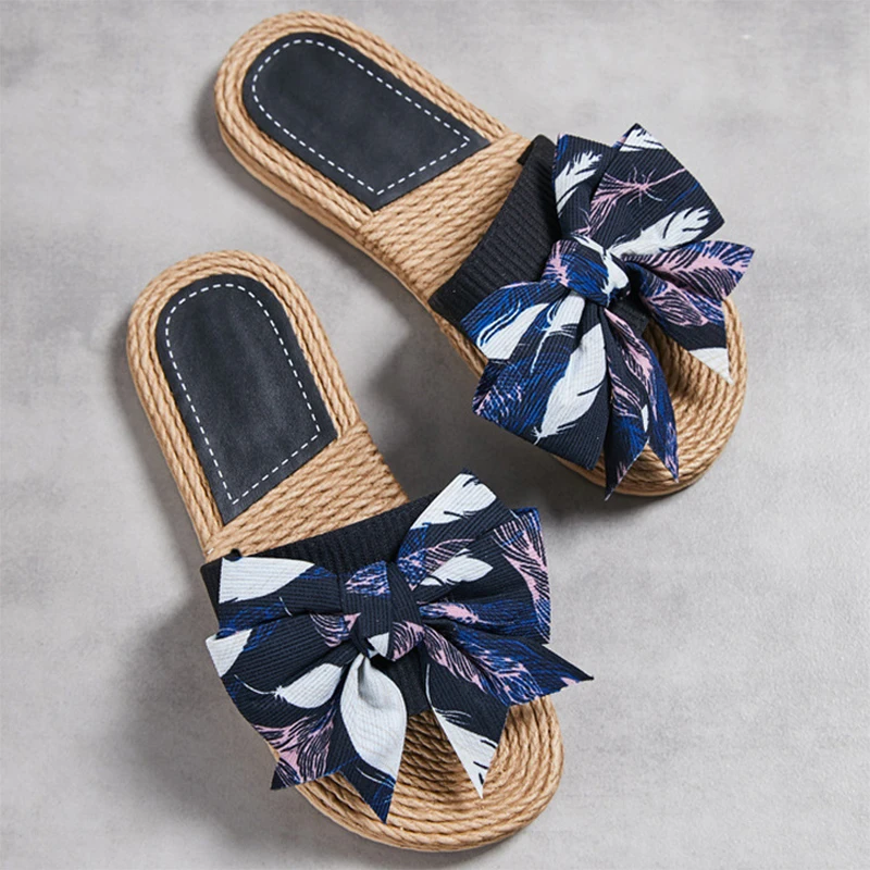 

Fashion Ladies Summer Maple Bow Flat Beach Shoes Comfortable Outdoor Soft Slippers