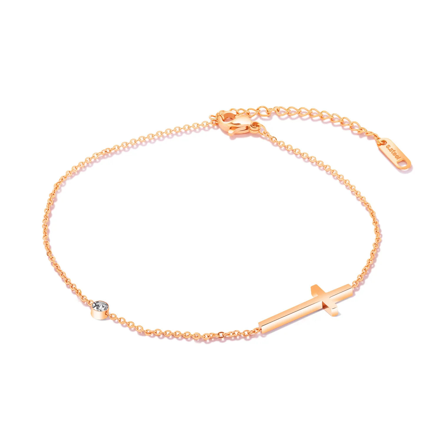 

Classic Cross Studded Diamond Anklet Titanium Steel Plated Rose Gold Bestie Sister Anklet