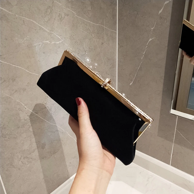 

Black Party Bags Velvet Girls Minaudiere Small Capacity Ladies Wedding Clutch Purse Cheap Clutches Woman Evening Bag