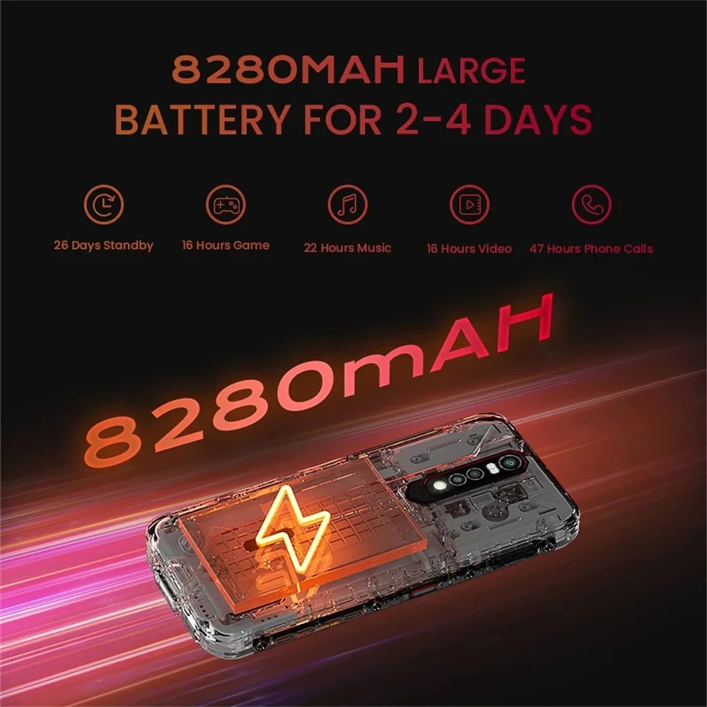 HOTWAV CYBER 8 Rugged Waterproof Mobile Phones 4GB+64GB 6.3 Inch HD Display 8280mAh 16MP Camera NFC 4G Android 11 Smartphones