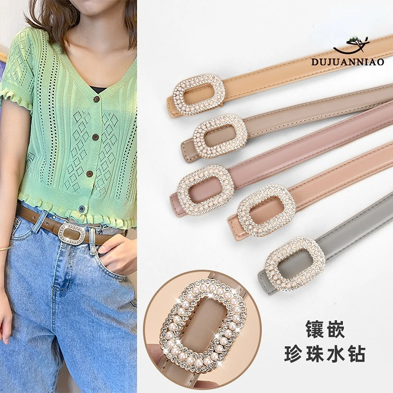 

Ремень тонкий женский, тонкий пояс с квадратной пряжкой с язычком для головы, эластичный пояс карамельных цветов, для джинсов, разных цветов