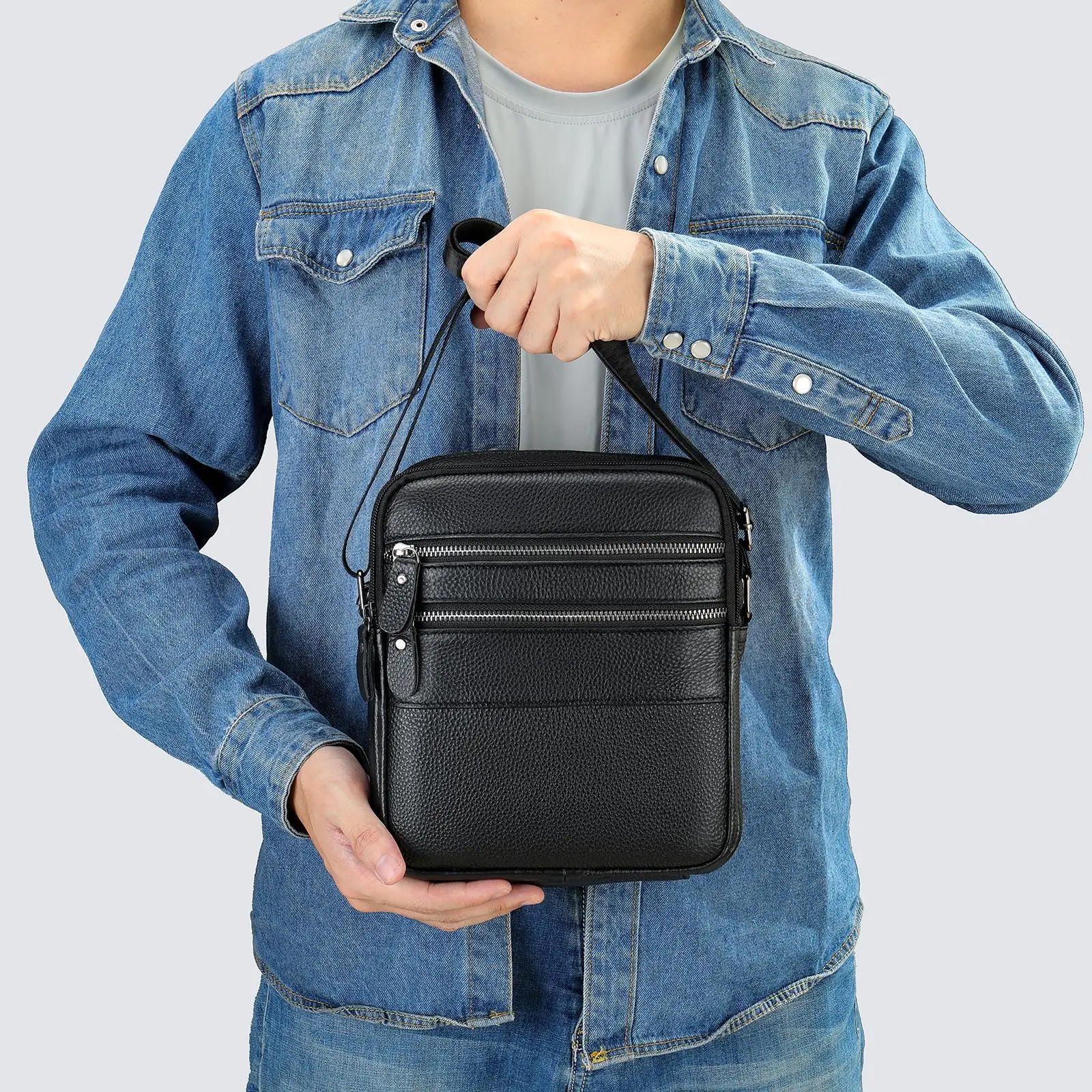 

New Trend Men Crossbody Bag Black Large Capacity Multifunction Shoulder Bag Casual Simple Textured Male Business Handbag