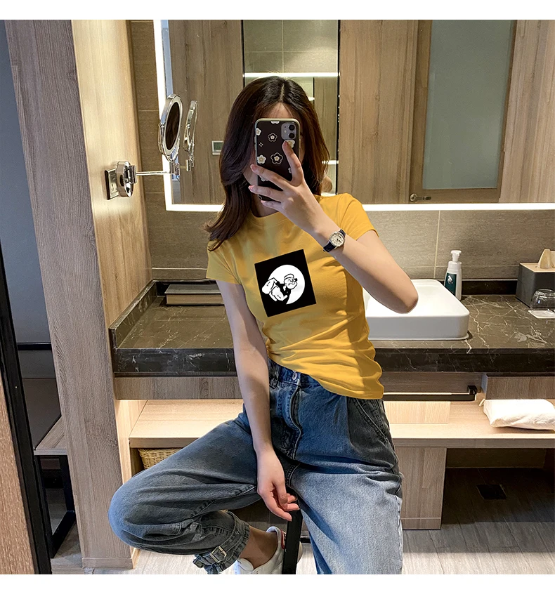 

GG0150 Summer new design sense of minority women's T-shirt short sleeve sweet cool white slim fitting chic top T-shirt