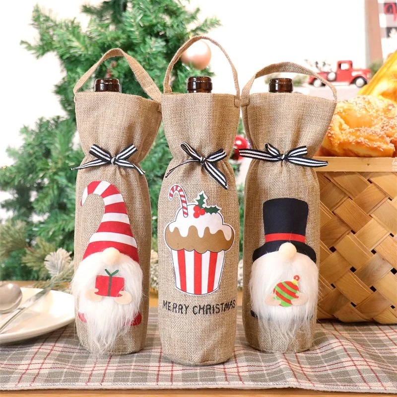

New Christmas Decorative for Home 2023 Faceless Old Man Doll Handheld Wine Bottle Set Xmas Navidad Champagne Red Wine Bag Gift