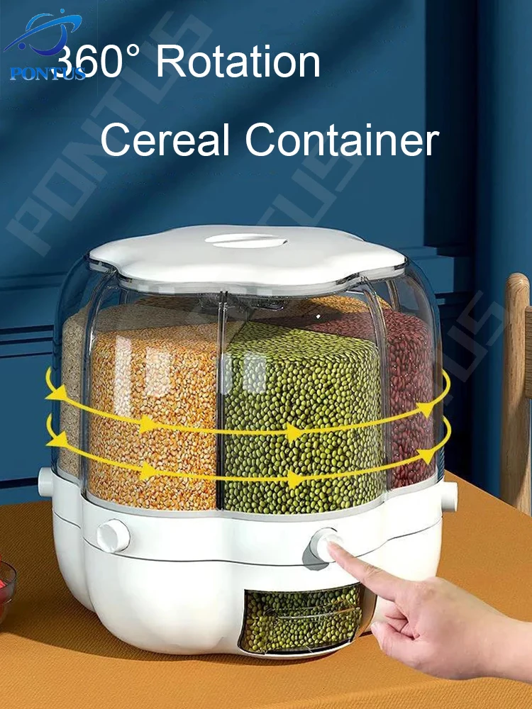 

Rotatable Cereal Container Rice Barrels Bulk Container Sealed Insectproof Tank Grain Food Dispenser Kitchen Storage Organization