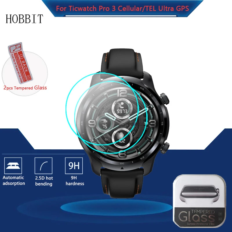 

2 шт., прозрачное закаленное стекло 2.5D HD 9H для часов Ticwatch Pro 3 Cellular/TEL Ultra GTX GPS, защита экрана часов, стекло против царапин