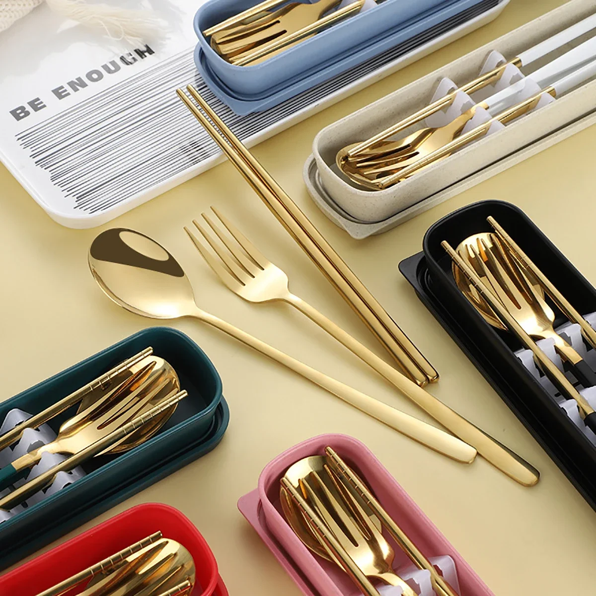 3 шт. золотой корейский набор столовой посуды палочки для еды вилка ложка