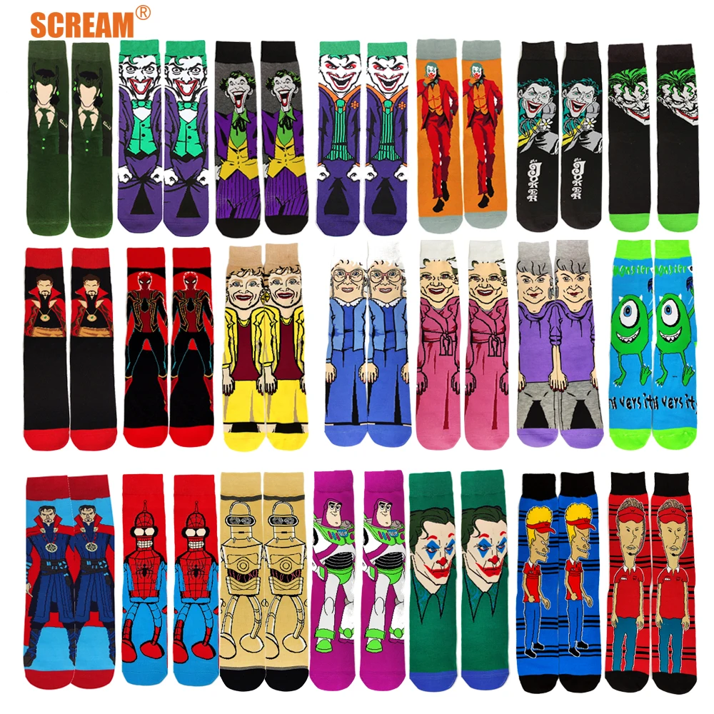 

Funny Anime Socks Fashion Cartoon Mens Socks Funny Men Combed Cotton Unisex Skateboard Crazy Novelty Happy Sokken Designer Socks
