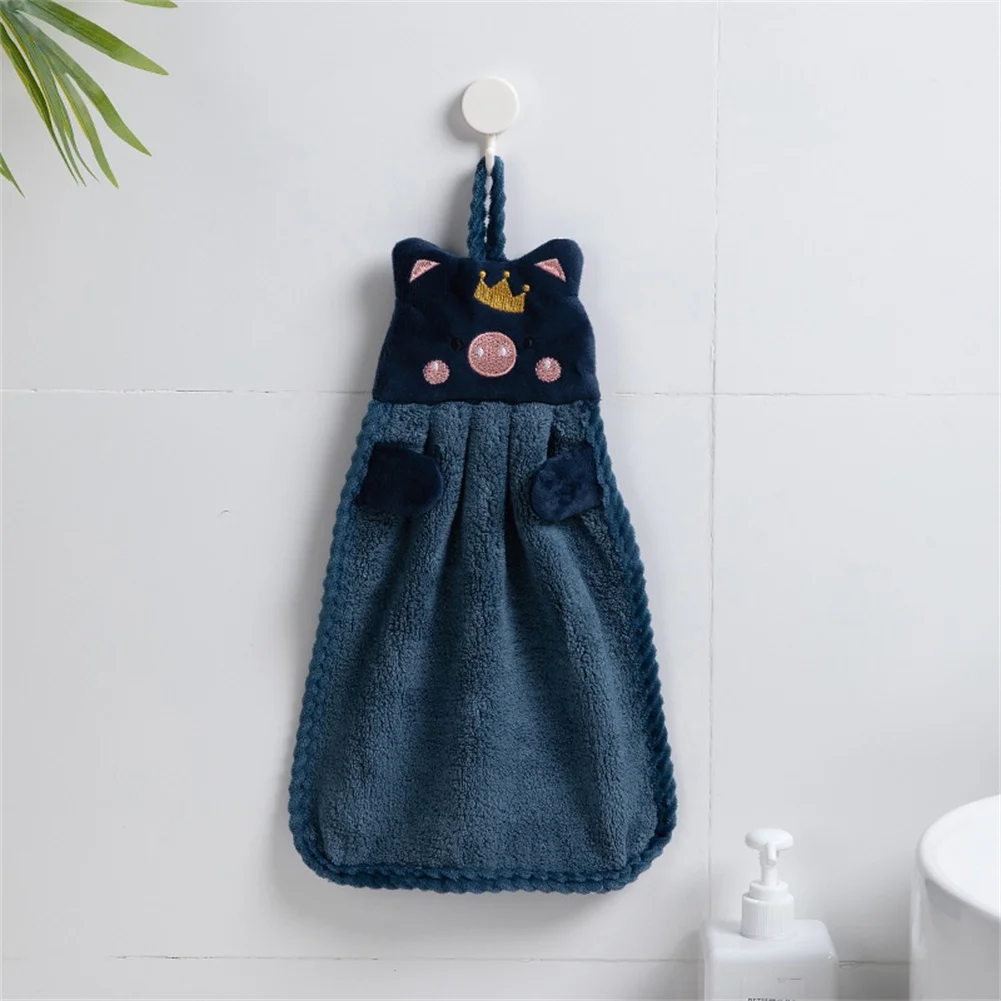 

28*34cm Hand Towel Hangable Multicolor Cute Cartoon Pattern Absorbent Coral Fleece Kitchen Hand Towel Bathroom Supplies