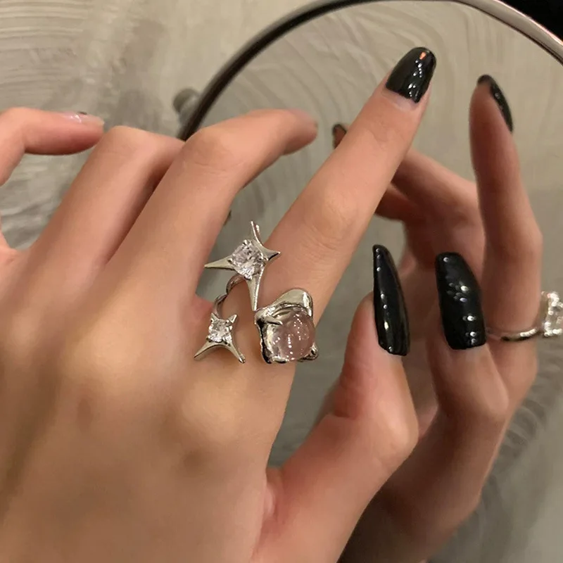 

Vintage Crystal Ring Fashion Ring Women Star Ring Cold Style Gothic Ring Light Luxury Ring Niche Design For Women Rings кольца