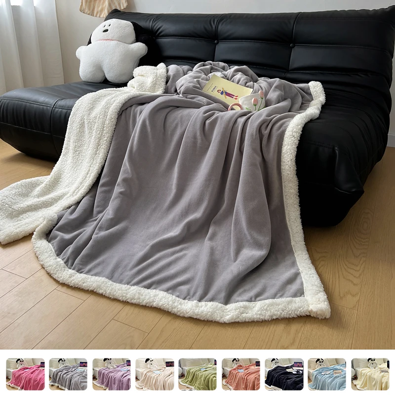 

Thicken Bed Blanket Warm Coral Quilts For Bedroom Double Sides Lamb Layer Bed Sheet Quilt Warm Covers For Home Decor 150X200CM