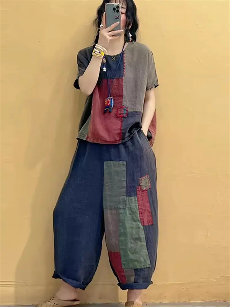 Комплект из рубашки и брюк хлопка льна