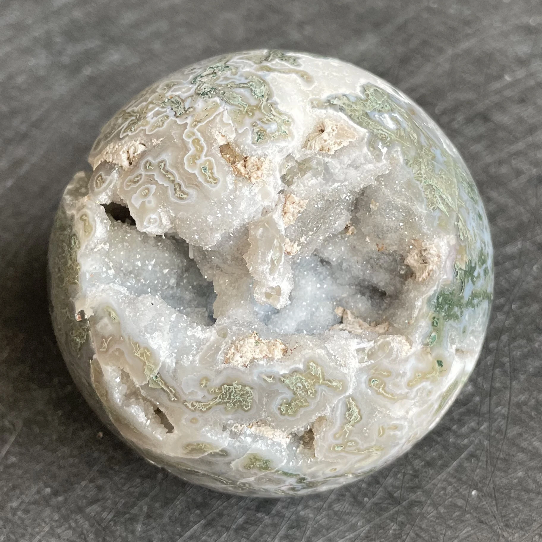 

436g Natural Crystal Ball Moss Agate Sphere Rock Decoration Rough Polished Quartz Stone Healing