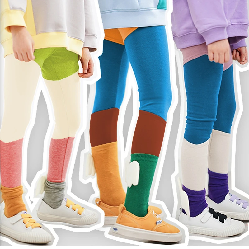 Fall Girls Leggings Kids Skinny Pants Autumn Cotton Trousers Multi-color Patchwork Elastic Boys Tights Spring Children Bottoms