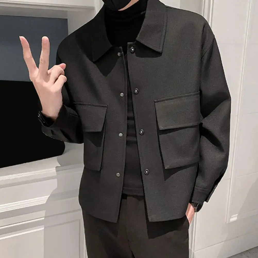 

Trendy Cargo Coat Washable Men Jacket Turndown Collar Skinny Lapel Coat Jacket Streetwear