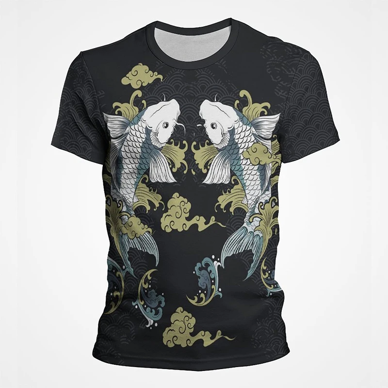 

Tiger Dragon Crane Koi Carp Fish T Shirt Men Women Summer Short Sleeve 3D Print T-shirt Vintage Streetwear Tops Tee Clothes