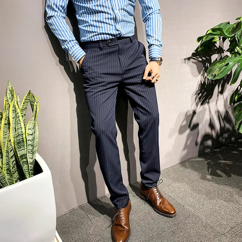 Mr. Hui New Arrival Stripes Suit Pants Men K-sle Silm Casual Men's Professional Business Bridegroom Long |