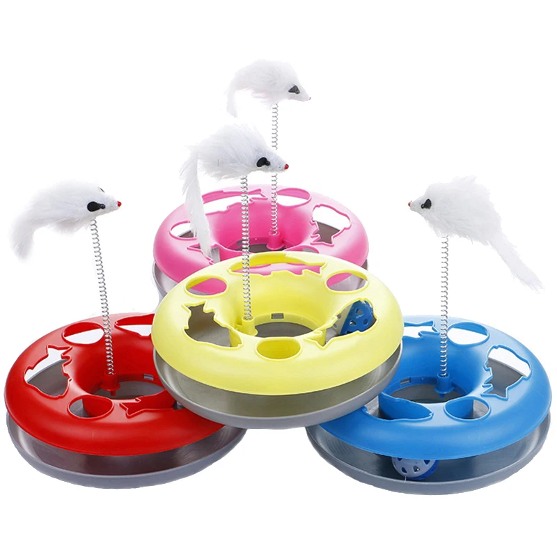 

4 Colors New Spring Mice Crazy Amusement Multifunctional Disk Cat Toy Play Funny Activity Interactive Mouse Toys for Pet Cat