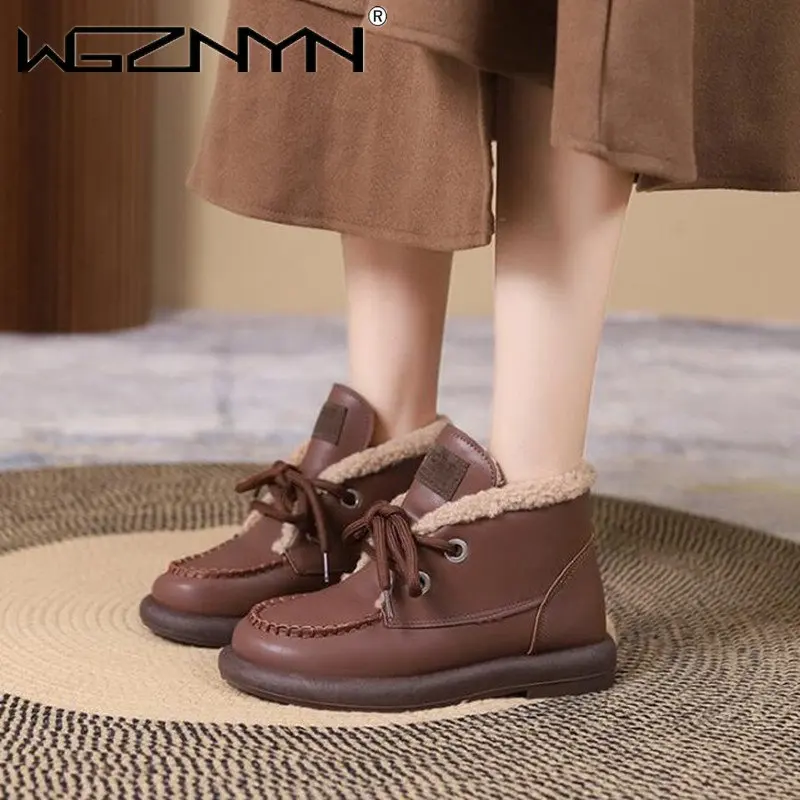 

Женские ботинки на шнуровке, повседневные теплые ботинки на толстой плюшевой подошве, с круглым носком, зима 2022