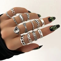 2022 europe and america new 14 piecesset neo gothic mixed yin yang figure feather elephant star moon sun ring ladies personalit