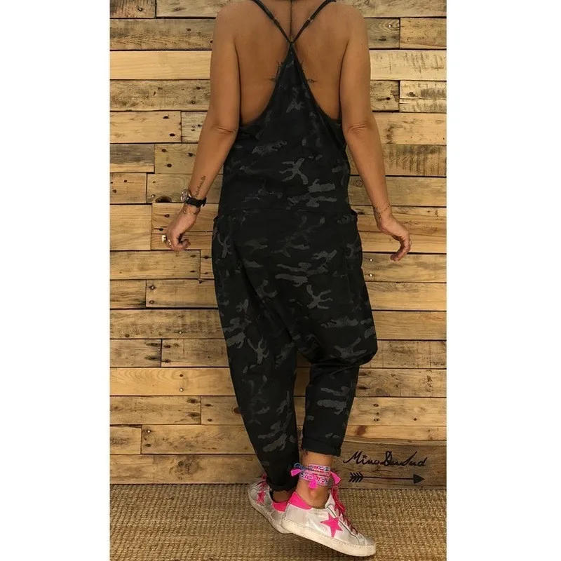 

Summer Women's Jumpsuit Printing Color Casual Sleeveless V-neck Strap Lace Beach Jumpsuit Rompers Women Camouflage Jumpsuit