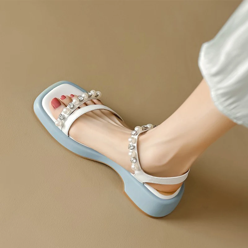 

Dress Platform Women Sandals Summer String Beads Party Shoes Flats Designer 2023 New Prom Sweet Open Toe Slides Slippers Zapatos