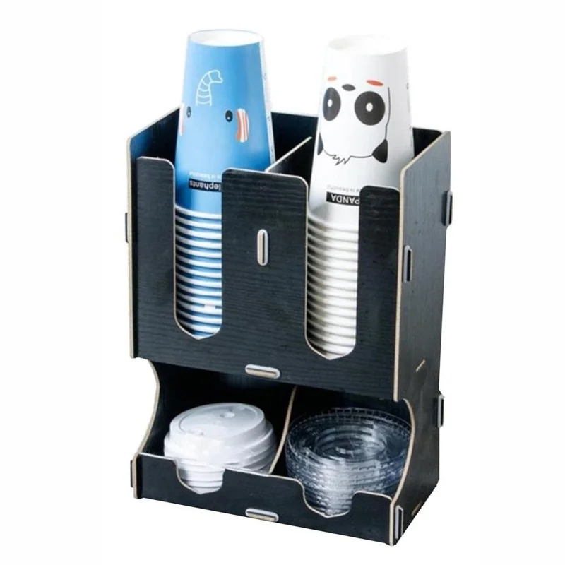 

Wooden Disposable Cup Holder Multi Compartments Coffee Drink Paper Cups, Lids and Drinking Straws DIY Organizer Storage Box